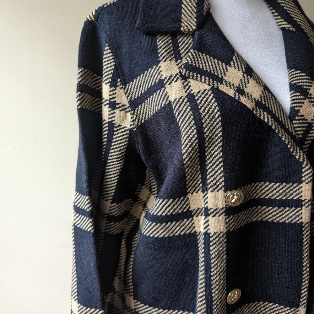Anne Klein Midnight Camel Plaid Sweater Medium NWT - Picture 4 of 7